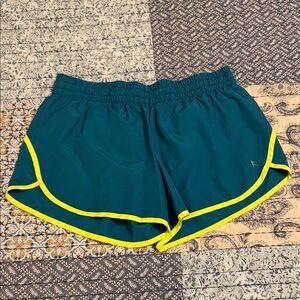 Danskin Women's Teal Shorts with Neon Yellow Trim